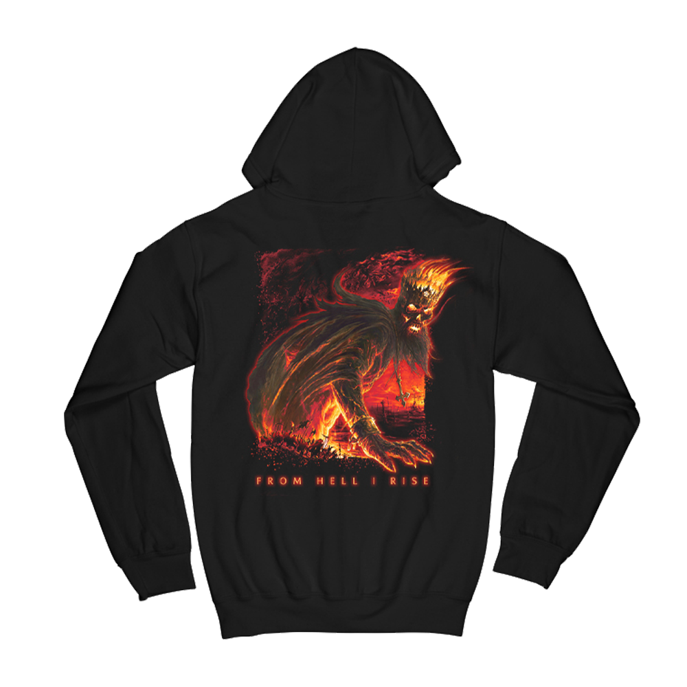 From Hell I Rise Kerry King Black Hoodie with artwork printed on the back.