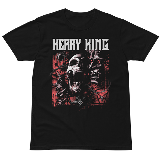 The Kerry King T-Shirt features a bold KERRY KING logo with a red-and-black skull graphic on the front. It’s made from soft, premium combed cotton with a regular fit and classic crew neck. Pre-shrunk fabric helps it keep its size and shape wash after wash.