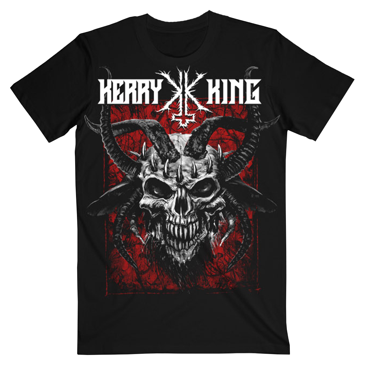 Black t-shirt with Kerry King graphics including a skull design on the front.