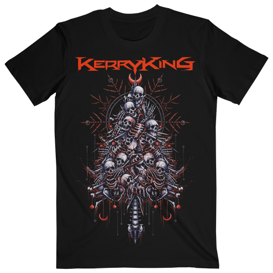 The Tannenbaum Holiday Tee, inspired by Slayer's own Kerry King! This tee combines the season's spirit with an edge, featuring a bold graphic of a classic holiday tree reimagined with metal-inspired details, including barbed garlands, spiked ornaments, and a star topper that nods to King’s iconic style.